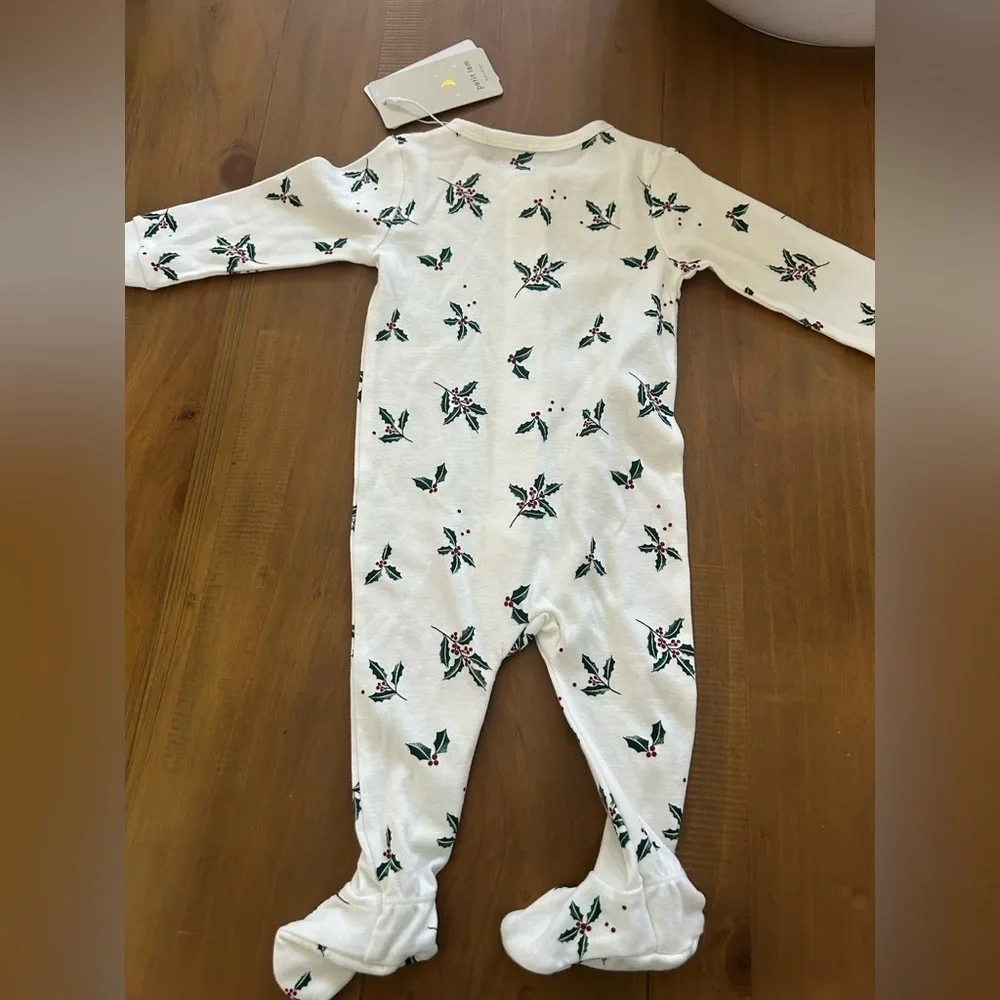 NWT Christmas Petit Lem Holly Print Baby One Piece